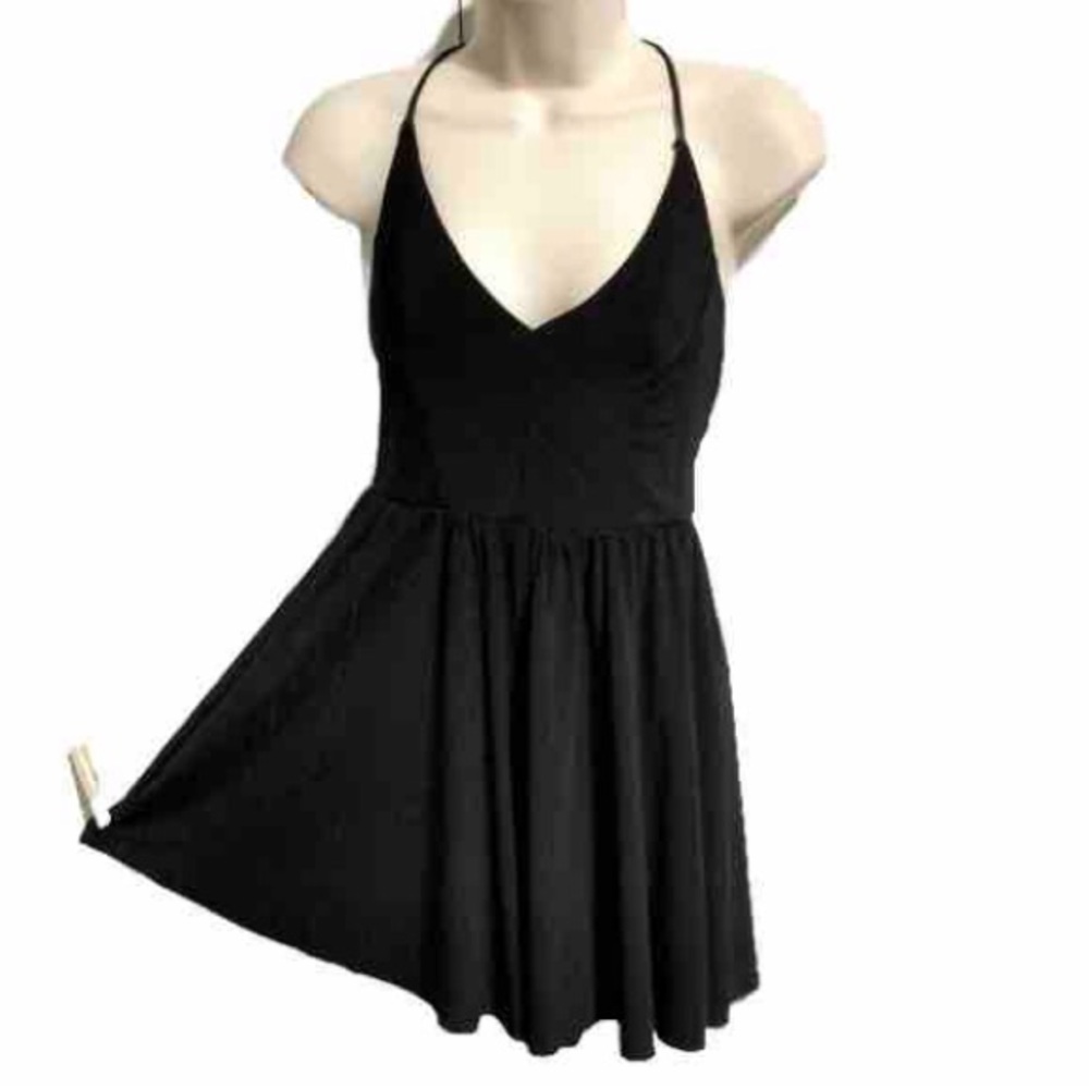 ZARA WB Collection V Neck Strappy Skort Jumpsuit Black Womens Small